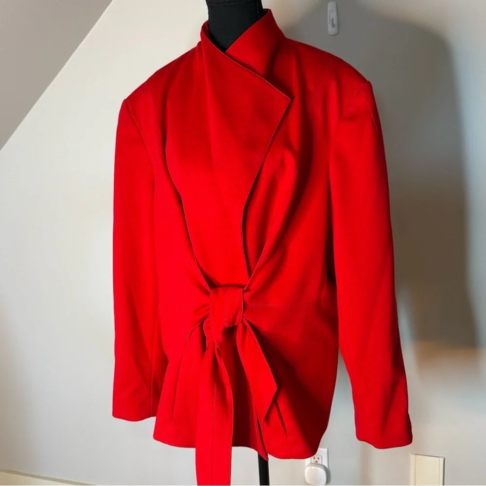 Calvin Klein Red Tie-Waist Blazer Jacket - Picture 8 of 15